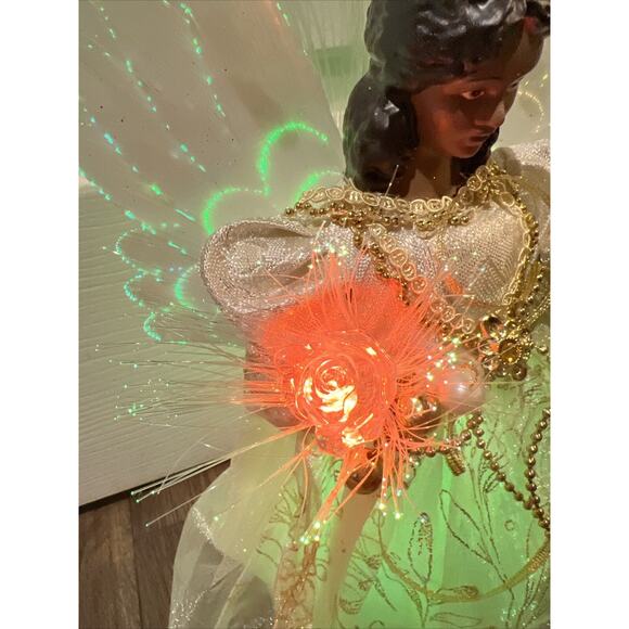 Fiber Optic CHRISTMAS African American 12” Ceramic Angel Tree Topper Plug In - Picture 5 of 10